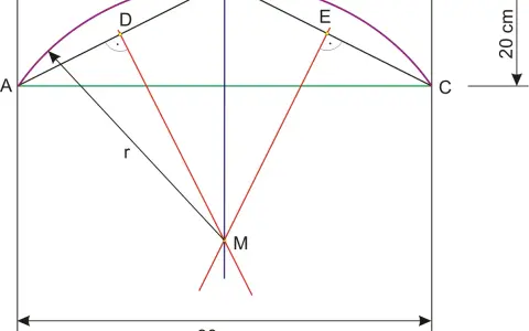 Geometry showing a purple arc over a rectangle, resembling a decorative łuk nad oknem. Dimensions 80 cm and 20 cm are indicated.