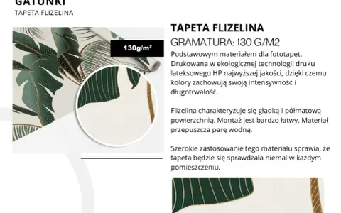 Tapeta flizelinowa z motywem liści monstery, gramatura 130g/m². To jeden z rodzajów tapet, idealny do każdego pomieszczenia.