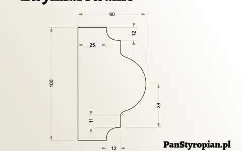Sztukateria wymiary: rysunek profilu z wymiarami 100, 60, 38, 25, 12, 11.