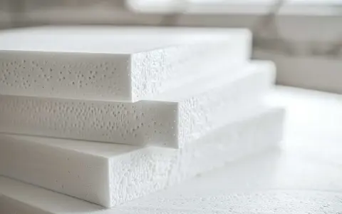 Stos białych płyt styroduru, idealnych do izolacji. Zastanawiasz się, czym kleić styrodur? Ten materiał wymaga specjalistycznych klejów.
