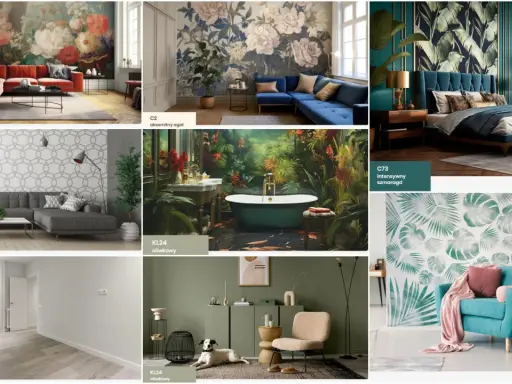 Inspiracje do wnętrz z tapetami winylowymi: bujna dżungla, kwiatowe motywy, geometryczne wzory i eleganckie kolory.