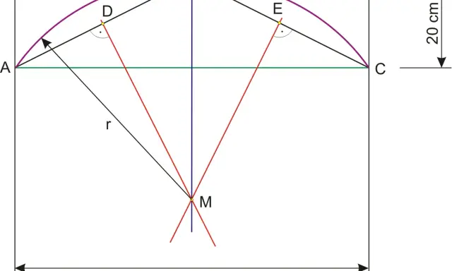 Geometry showing a purple arc over a rectangle, resembling a decorative łuk nad oknem. Dimensions 80 cm and 20 cm are indicated.