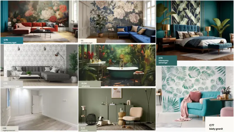 Inspiracje do wnętrz z tapetami winylowymi: bujna dżungla, kwiatowe motywy, geometryczne wzory i eleganckie kolory.